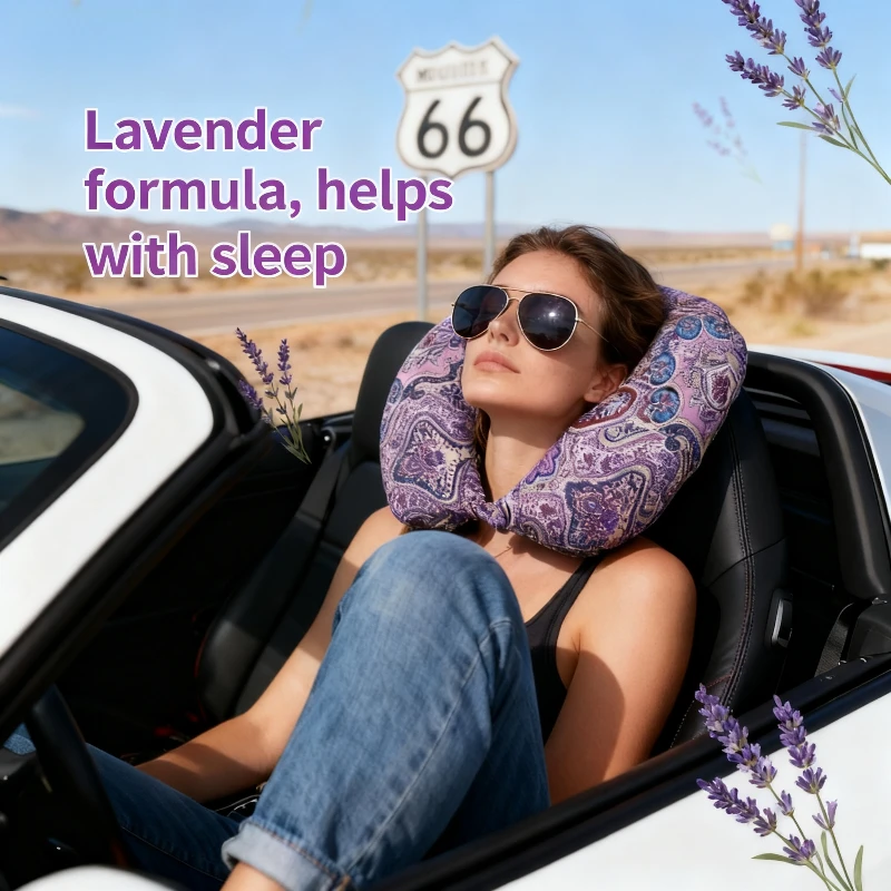 

Jieyou Princess Lavender Atlas/Фиолетовая U-образная подушка для шеи с маленьким цветком для вождения