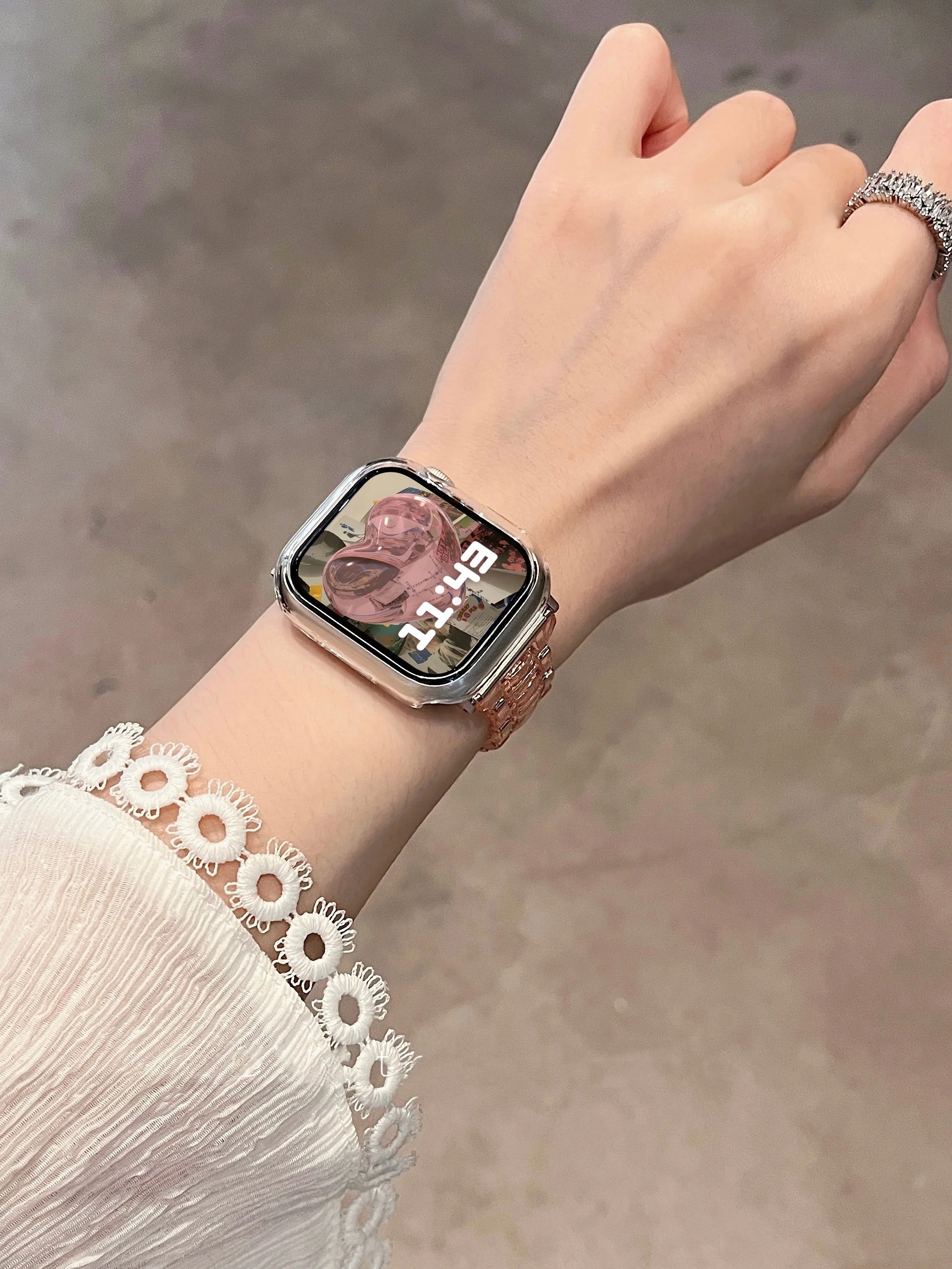 حزام أكريليك شفاف بالليزر لساعة أبل 42 ملم 46 41 38 45 44 49 40 ملم سوار نسائي لسلسلة iWatch 10 9 8 7 6 5