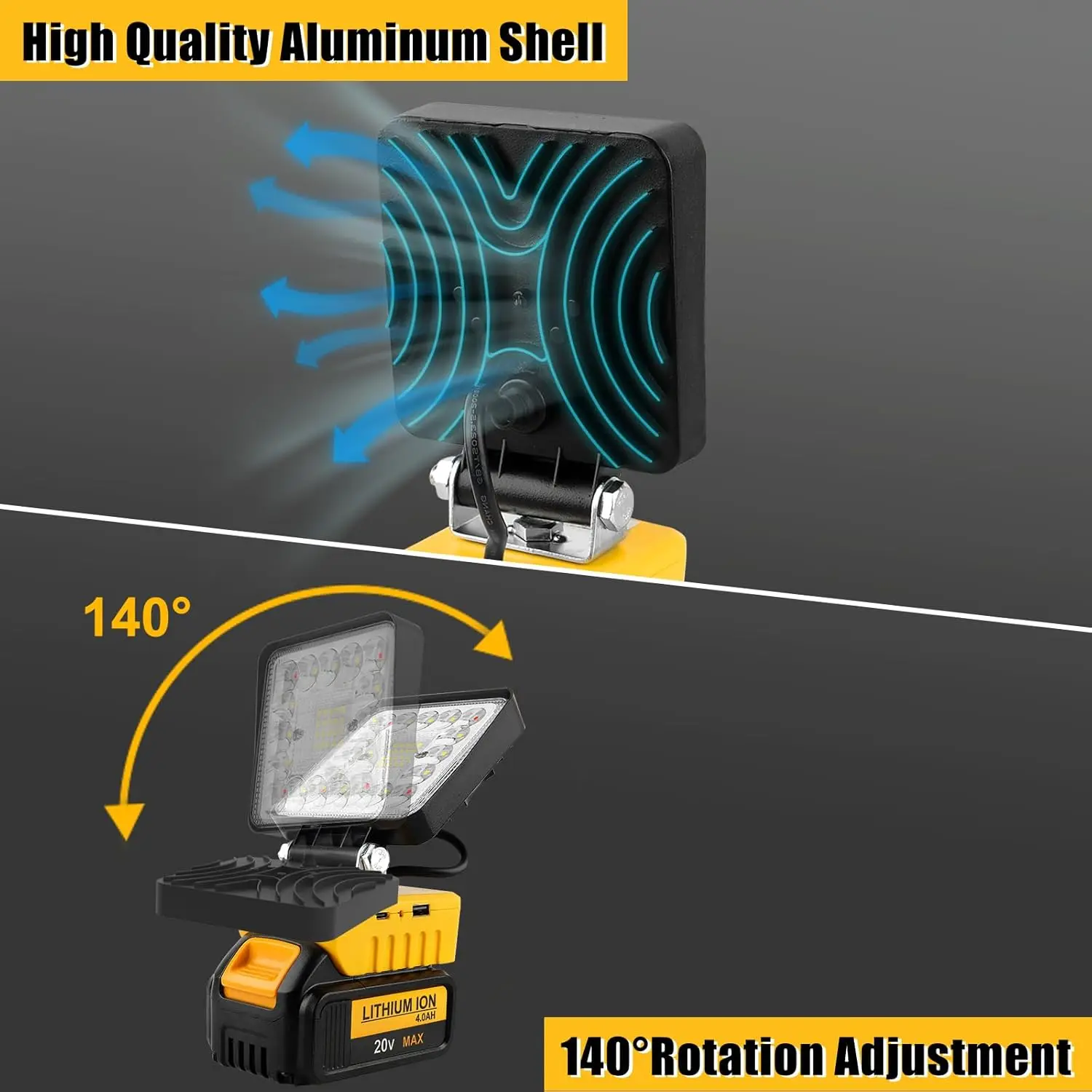 48W/60W/100W Portable LED Work Light Rechargeable LED Flood Light for Dewalt 18V-20V Li-ion Battery Cordless Work Light 6000k