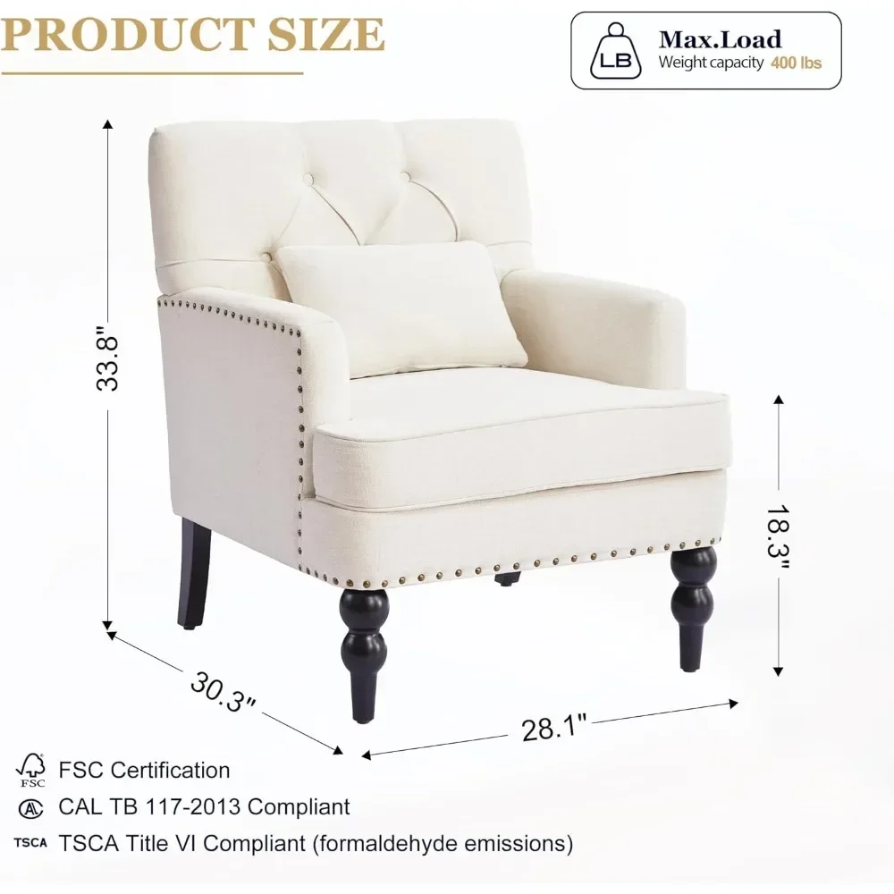 

Tufted Club Chair Set of 2,Accent Chair with Lumbar Pillow, Upholstered Button Armchair, Fabric Sofa Chairs