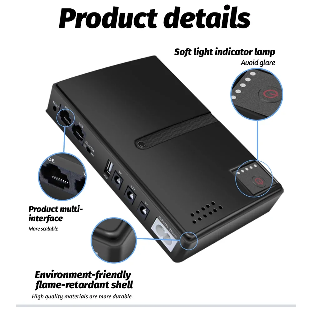 85-265Vac DC1018P Router Output 5V9V12V Mini UPS Backup Uninterruptible Power Supply Charger Cell Phone DC UPS