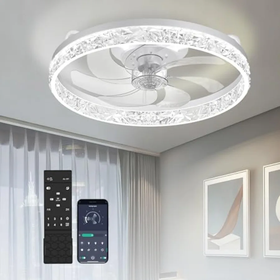 

20 Inch Low Profile Ceiling Fans with Lights and Remote, Flush Mount Upgrade 7-Blade Ceiling Fan with Light, 3000K-6500K Dimmab