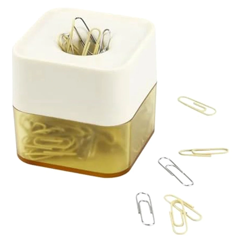 New Two-Color Paper Clips In Elegant Magnetic Frosted Square Clip Holder, 28Mm, 130 Clips Per Box Durable (Butter Yellow)