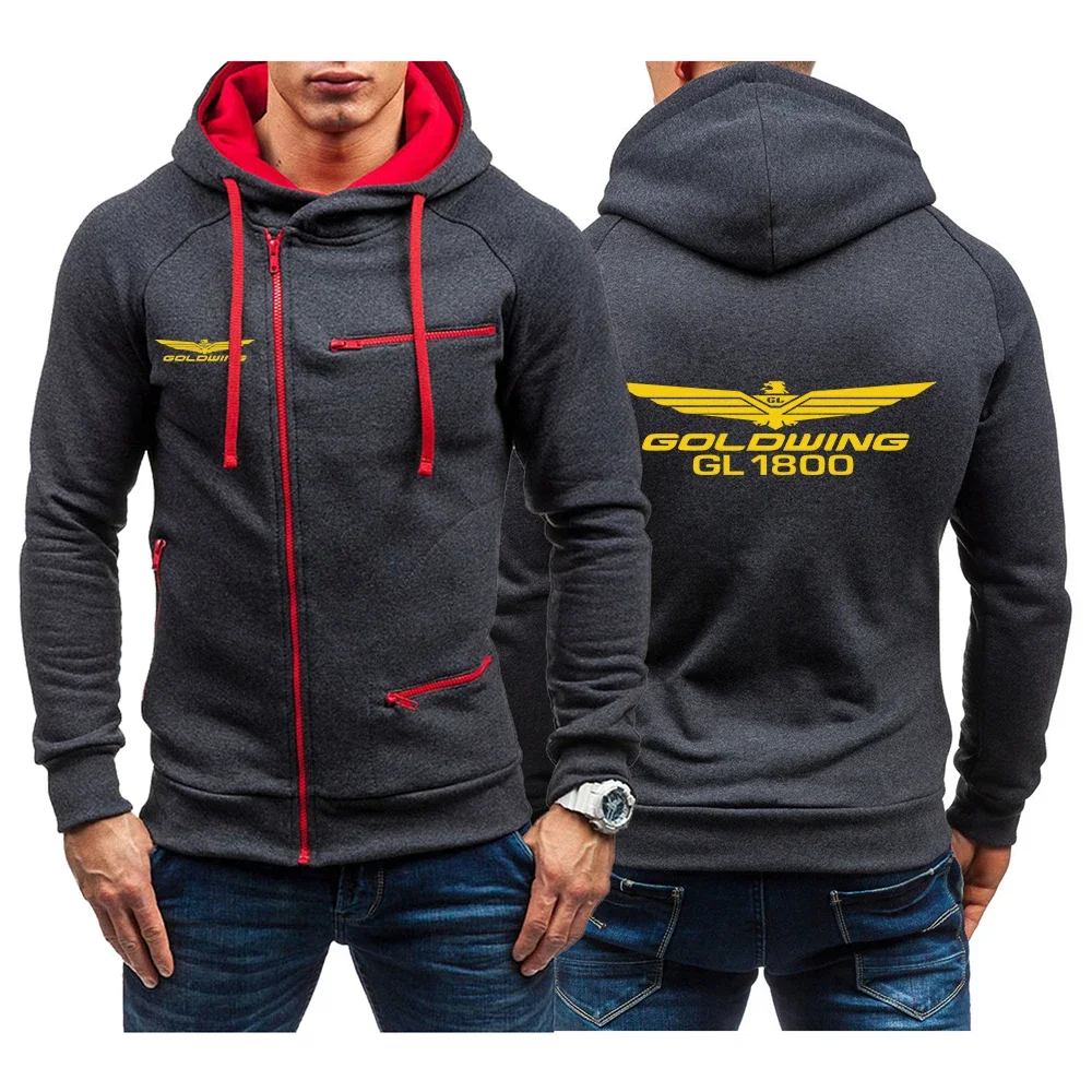 Goldwing GL1800 Japan Motocycles 2024 Men's New Diagonal Zip Hooded Long Sleeves Hoodies Casual Sport Jacket Sport Pullover Top