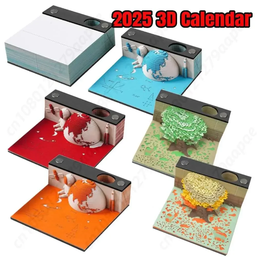 

3D Calendar Memo Pad Hand-tear 3D Paper Carving Crafts 2024 Desktop Decor Ornaments Gifts for Home Office Tabletop Decorations