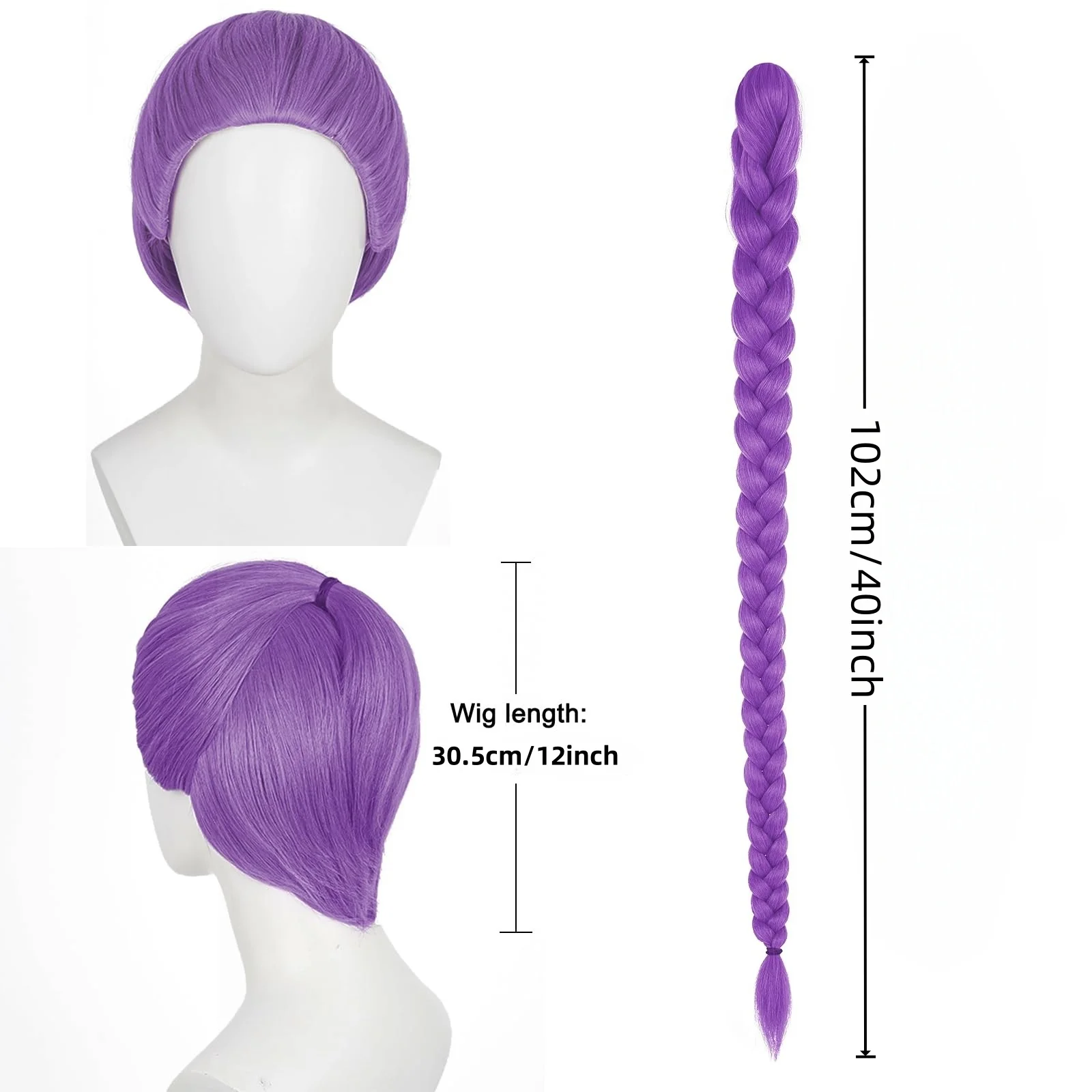 The movie character cosplay wig, purple long-haired synthetic wig, fluffy long braid wig are suitable for cosplay and parties