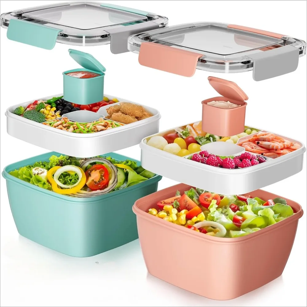 1Pcs Portable Lunch Box Reusable Mesh Salad Bowl Lunch Container with Leak Proof Seasoning Container Food Fruit Snack Container