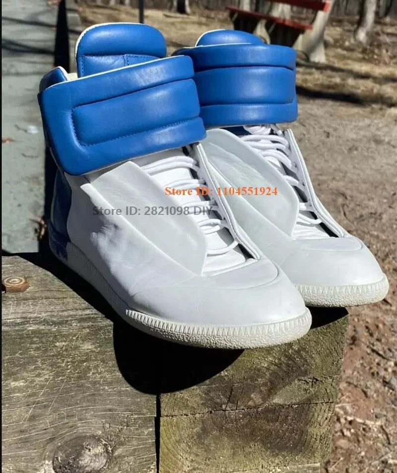 

White Blue Leather High Top Sneakers Man Boots Outdoor Activity Fashion Daily Casual Shoes Zapatillas Hombre Chaussure Size 47