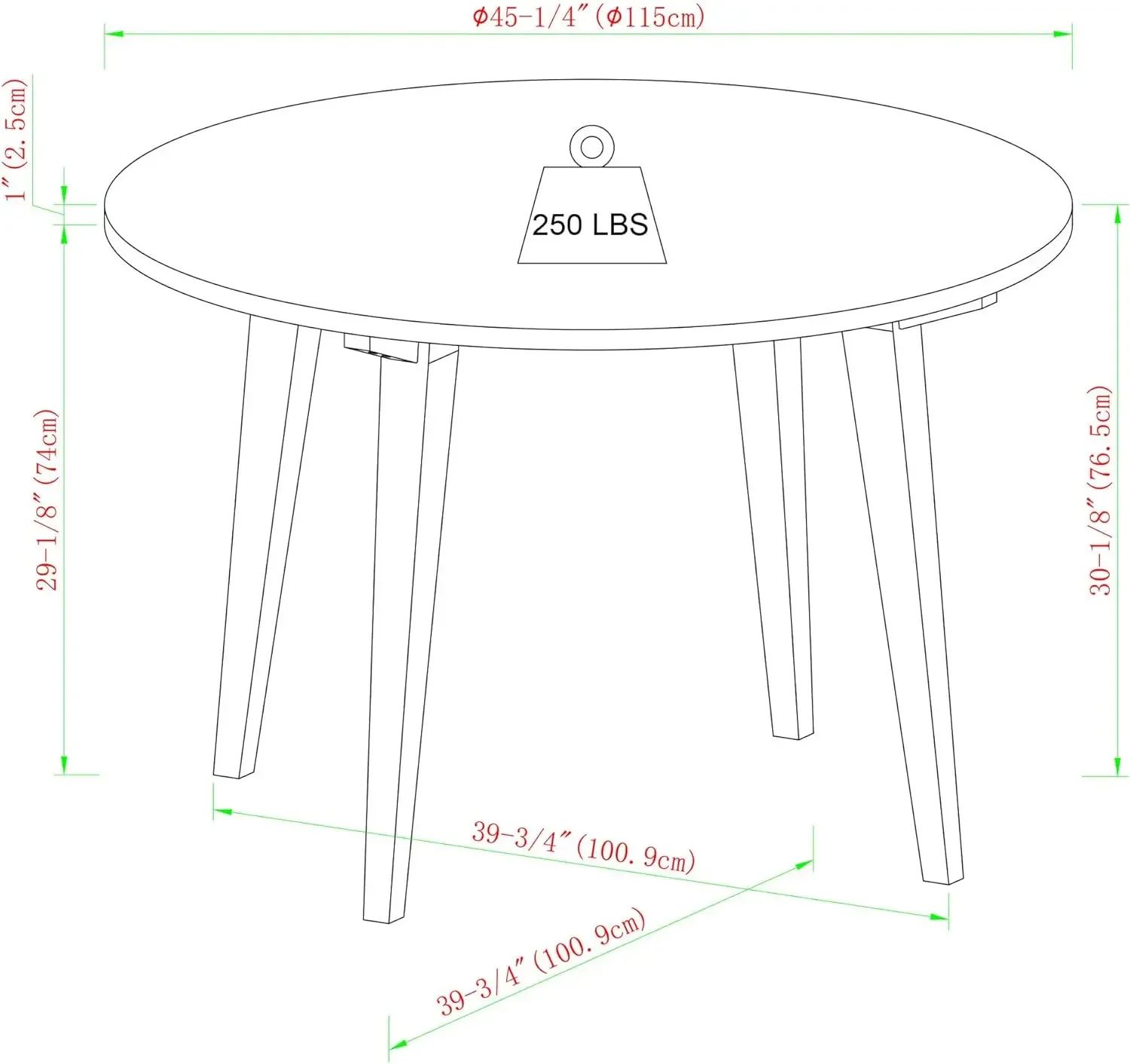 Mesa de comedor redonda minimalista de 45 pulgadas de roble inglés |