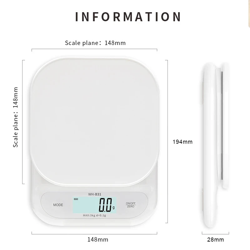 WH-B31 Kitchen Scale LCD Display USB Charging/Battery High Precision Kitchen Electronic Scale Tea Scale Weighing Baking Tools