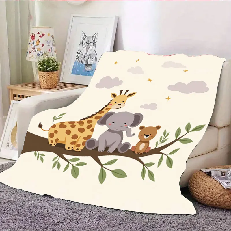 قطعة واحدة من بطانية الفانيلا اللطيفة على شكل حيوانات سفاري للأطفال - رمي ناعم ومريح على شكل الغابة
