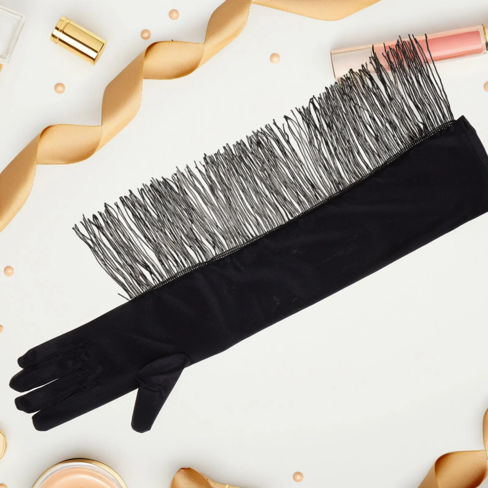 

1Pair Satin Tassel Long Elbow Gloves Style for Latin Dance Wedding Masquerade Cosplay Performance