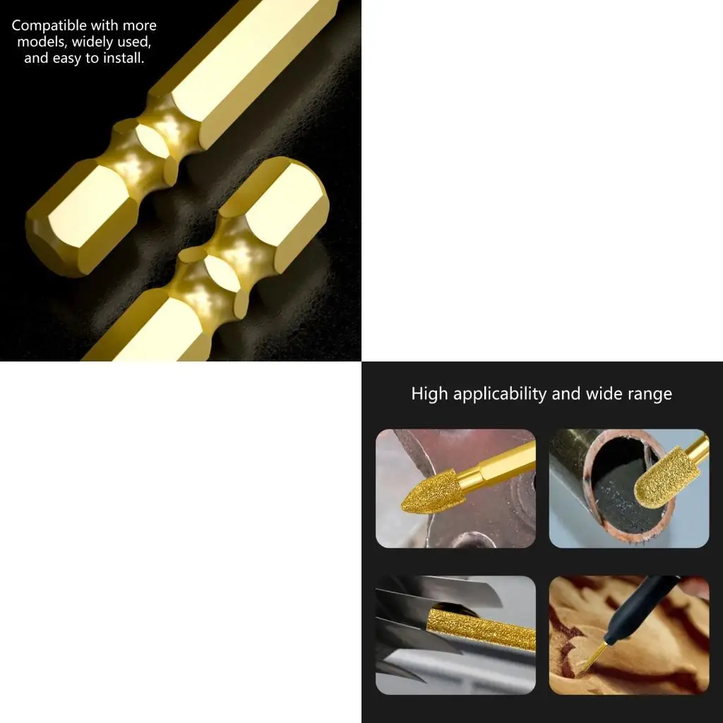 

652f 7pcs Diamonds Burrs Brinking Bits с шестиугольным хвостовиком для стеклянной ротационной инструменты из стекла из стали.