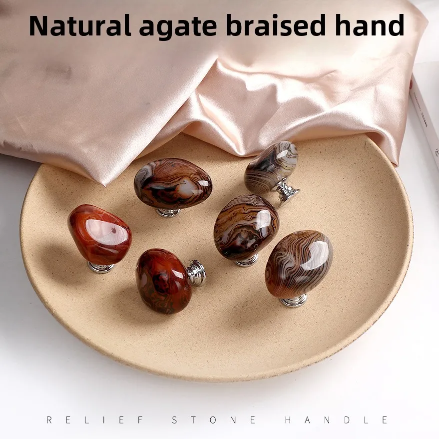 Luxury Cracked Agate Stone Cabinet Handles - High-Quality Natural Stone Knobs for Modern Wardrobe & Drawer Pulls