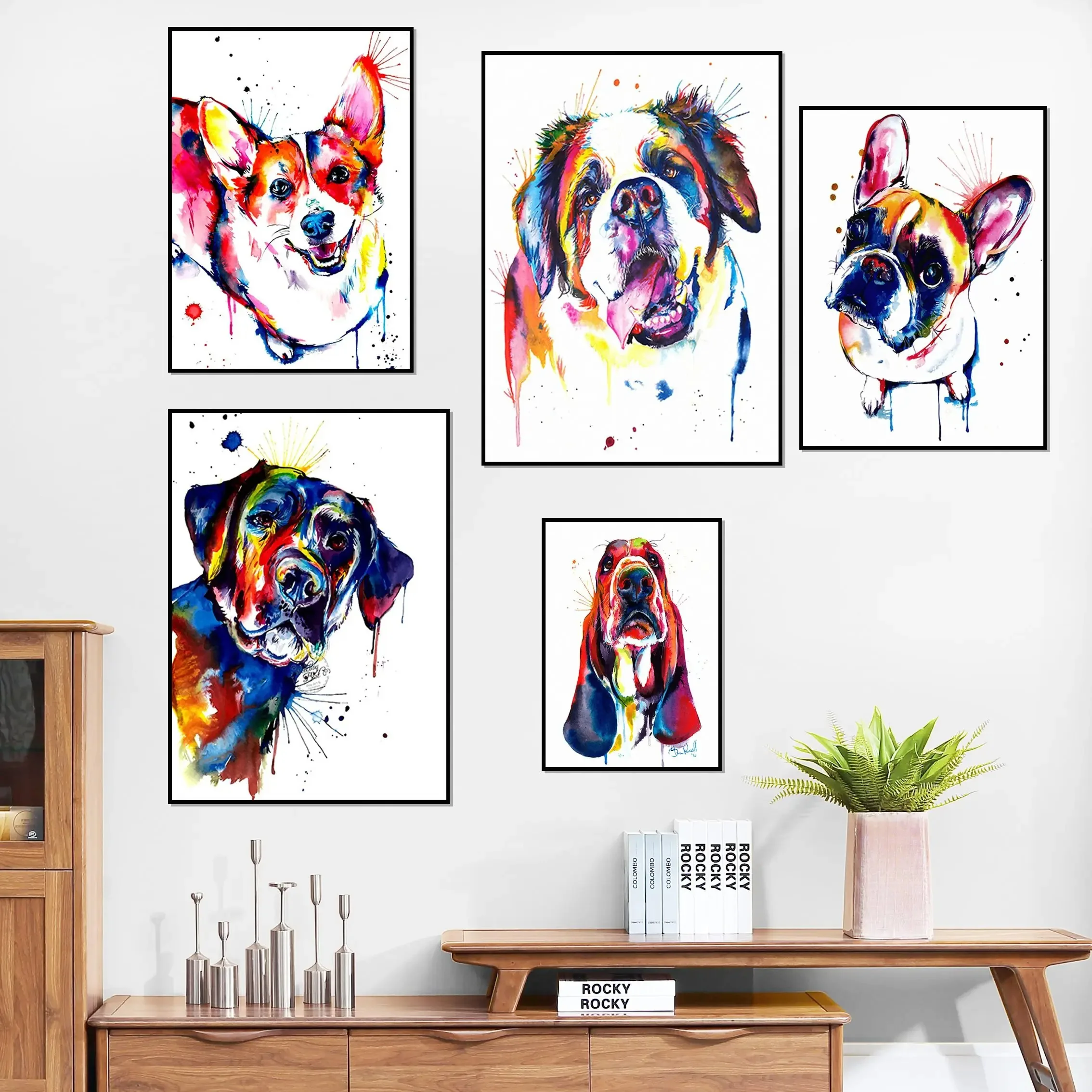 Colorful Animal Dog Canvas Painting French Bulldog Labrador St Bernard Poster Abstract Wall Art Canvas Prints Pictures Decor Art