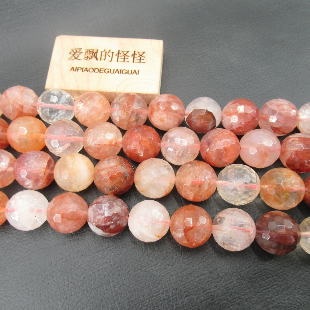 

APDGG Natural Gems 14mm Red Color Lepidocrocite Quartz Faceted Round Loose Beads Jewelry Making DIY