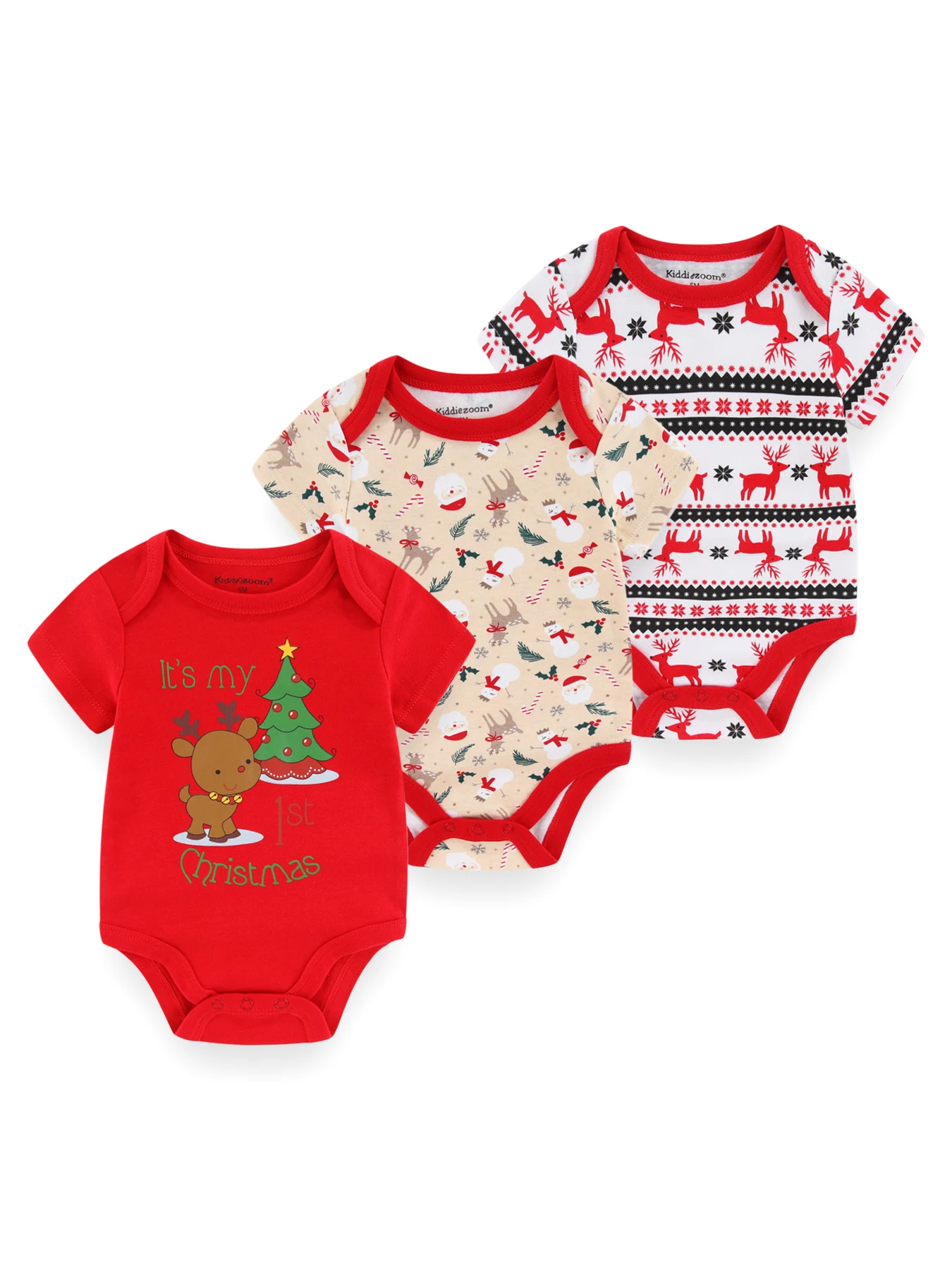 Kiddiezoom 3 Pcs/Lot Christmas Cartoon Baby Boy Girl Bodysuits Soft Newborn Baby Onesies Fashion Baby Clothes