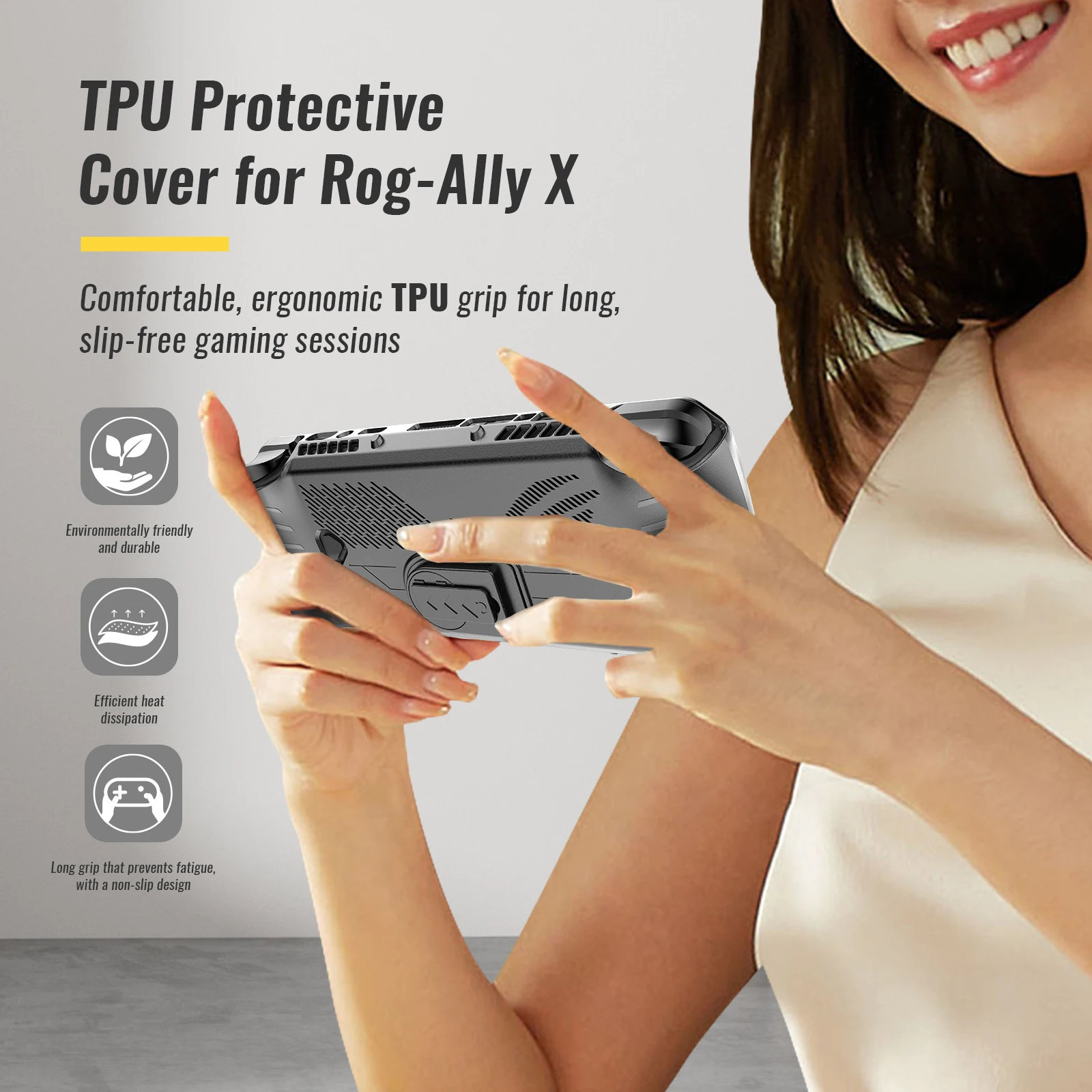 Casing pelindung ponsel untuk ASUS ROG Ally X, casing pelindung TPU genggam dengan braket belakang tahan keringat, antiselip dan aksesori Gaming tahan jatuh