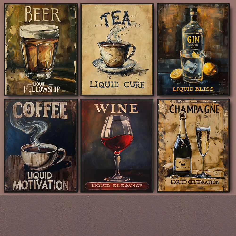 Coffee And Tea Lyrics - Vintage Drinks Posters Coffee Tea Champagne