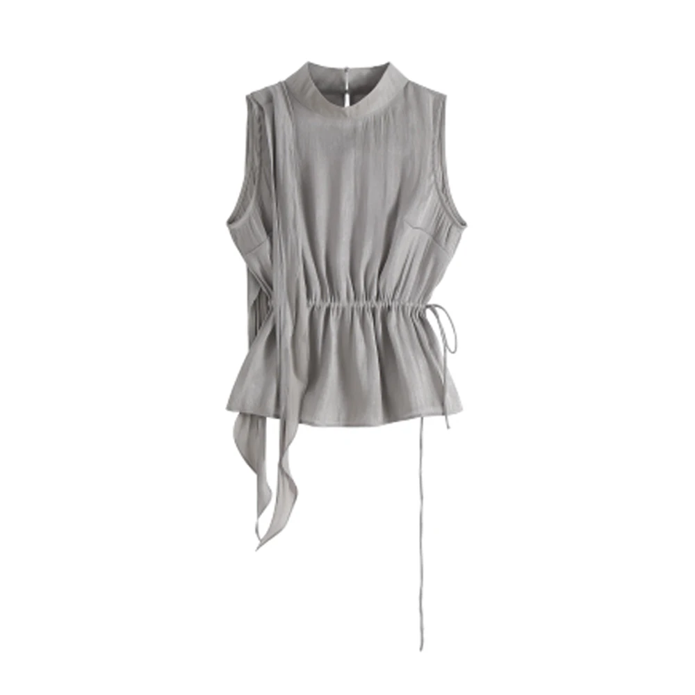 

Japanese Versatile Vest Niche Unique Temperament Double-layer Streamer Stand Collar Waist-closed Fashion High-end Sleeveless Top