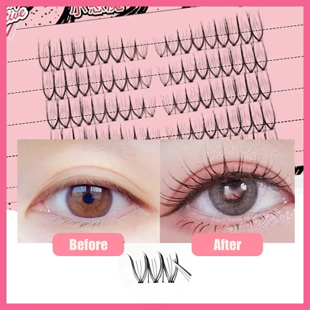 Cílios postiços segmentados em forma de v, grupo de olhos para meninas, cluster natural, grande capacidade, ídolo, faça você mesmo, cílios artificiais, maquiagem l3g9