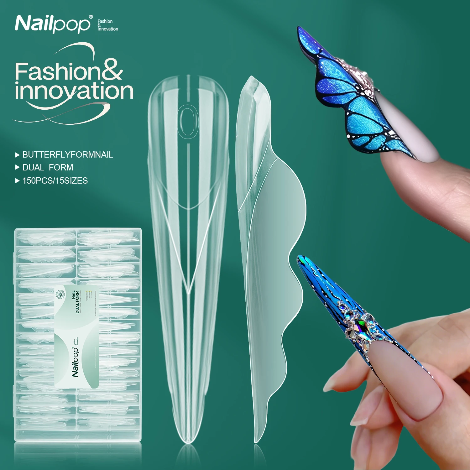

Nailpop Butterfly Nail Forms 150pcs Dual System Nail Extension Mold 15 Sizes DIY Nail Art Manicure Tool Special Butterfly Design