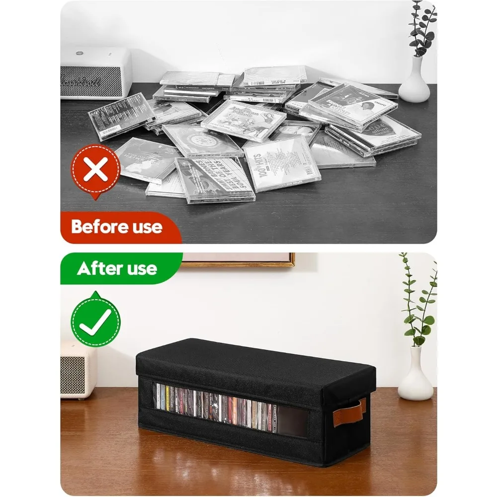 Compact Stackable CD Organizer with Clear Window, Holds 148 CDs, Dustproof & Portable