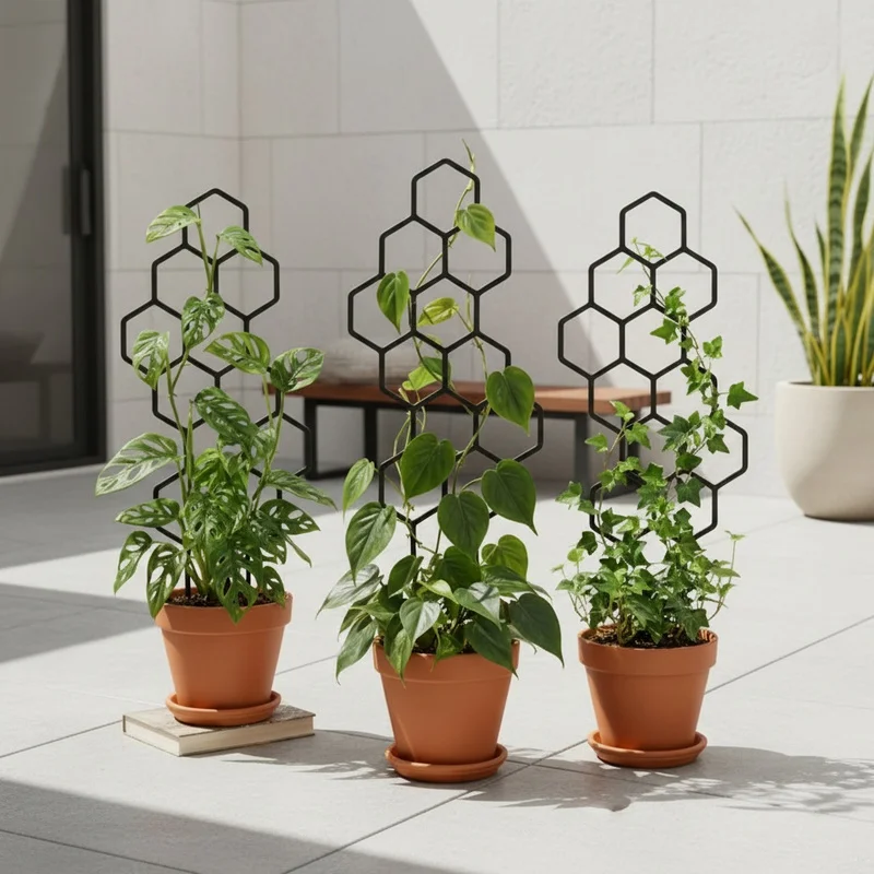3pcs/Set, Measuring 14.96 Inches X 5.91 Inches, Is Designed As A Honeycomb-Shaped Climbing Plant Support Frame. Rust-Proof