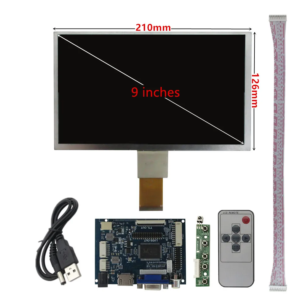 หน้าจอ LCD ขนาด 9 นิ้วจอแสดงผลควบคุมไดร์เวอร์ 2AV HDMI--VGA ที่รองรับสําหรับ Raspberry Pi Banana/Orange Pi Mini คอมพิวเตอร์