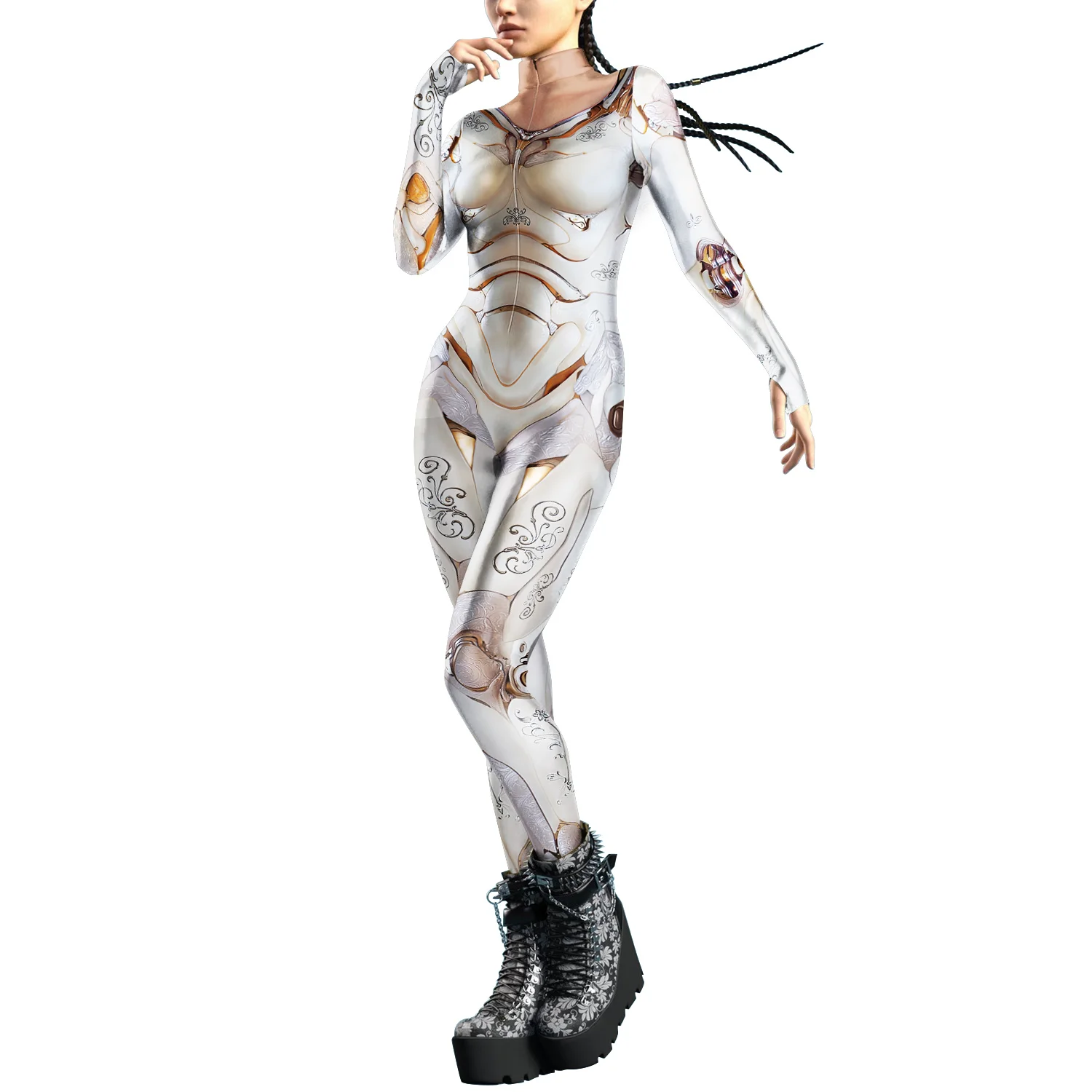 Zawaland Cool Punk Zentai Women's Catsuits Jumpsuit 3D Printed Fashion Cosplay Armor Costume Holiday for Adult Bodysuits