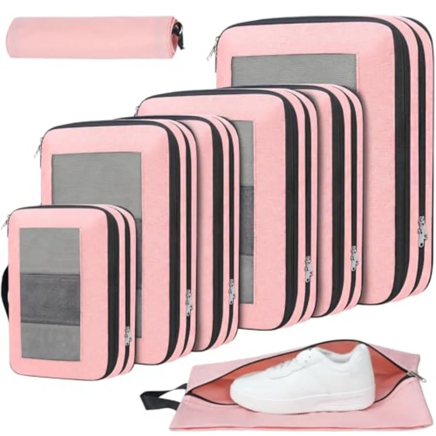 

Compression Packing Cubes for Travel, Lightweight Vacation Travel Essentials, Travel Accessories for Suitcase Organizer Bags Se