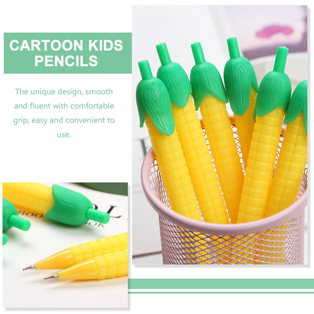 

10pcs Automatic Corn Pencils 0 5mm Cartoon Mechanical Lead Test Writing Plastic Bulk Kids Lovely School Accessories