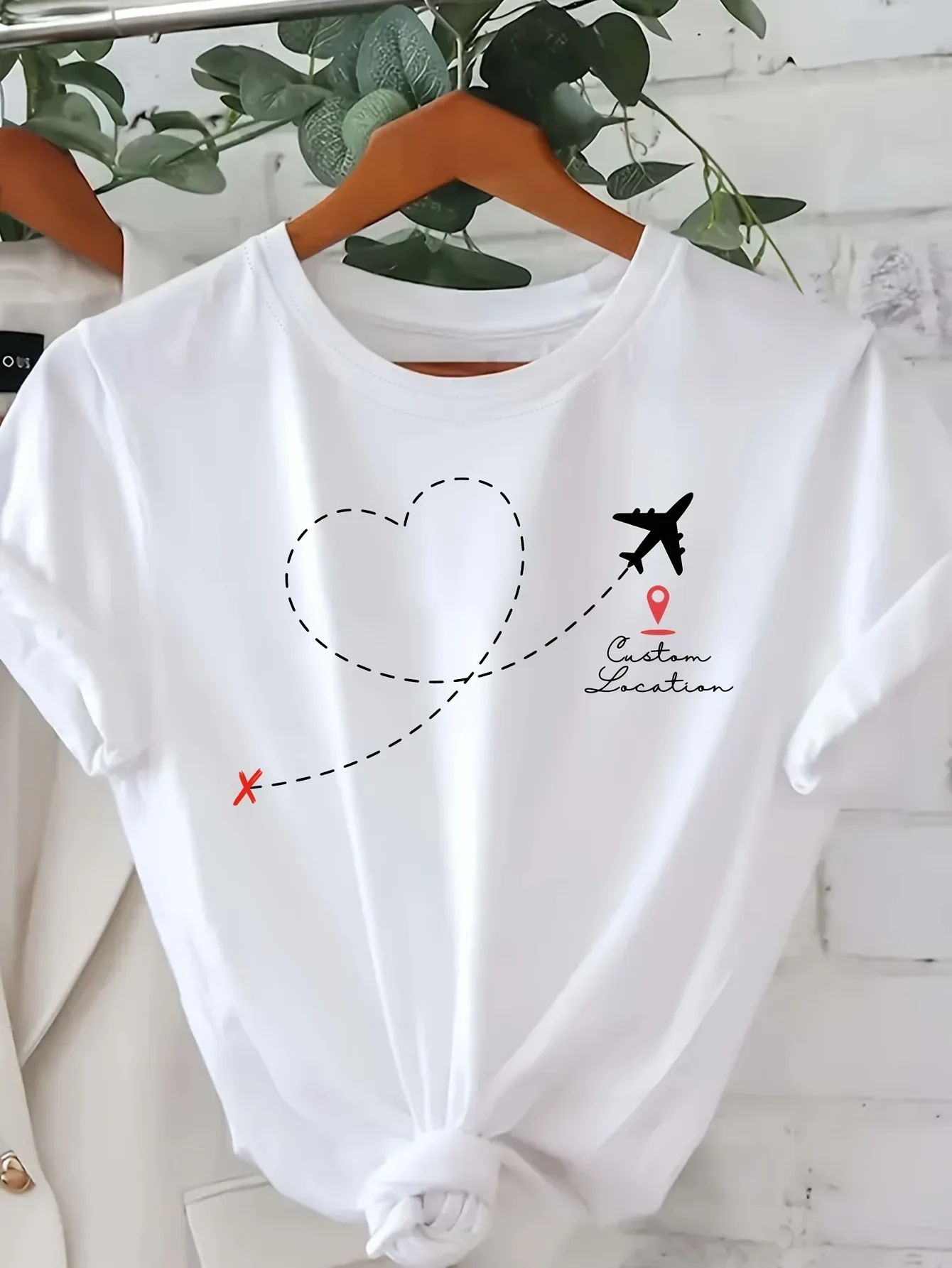 

Графический белый с акцентами Лето Весна Отдых Пляжная одежда Самолет Графический женский повседневный рукав с круглым вырезом Самолет Путешествия