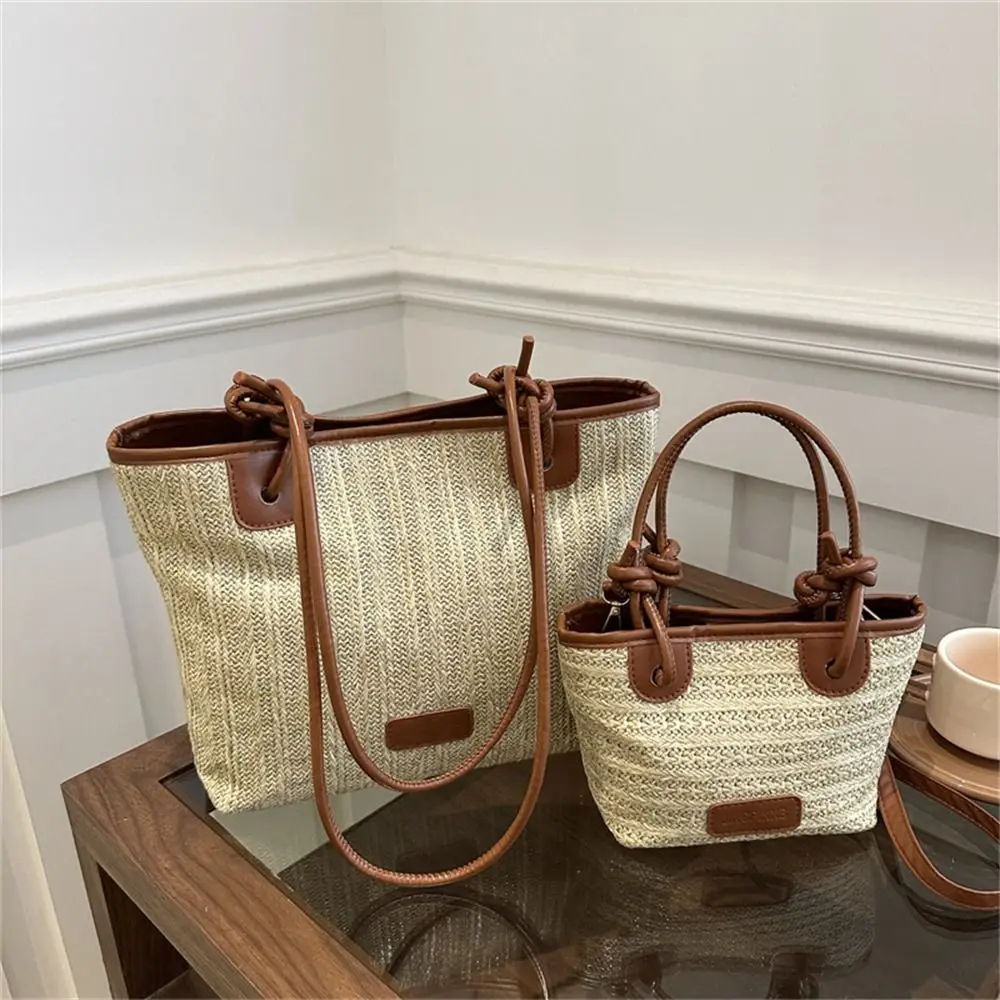 Cute Woven Shoulder Bag Rattan Handmade Braid Straw Bag Large Capacity Big Handbags for Women Girls