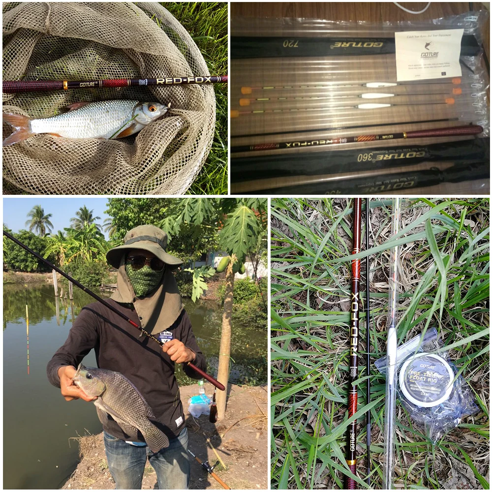 GOTURE Telescopic Stream Rod Set with Spare Tips,With Floats Rig Set 3.0M/3.6M/4.5M/5.4M/6.3M/7.2M Carbon Fiber Hand Rod Carp