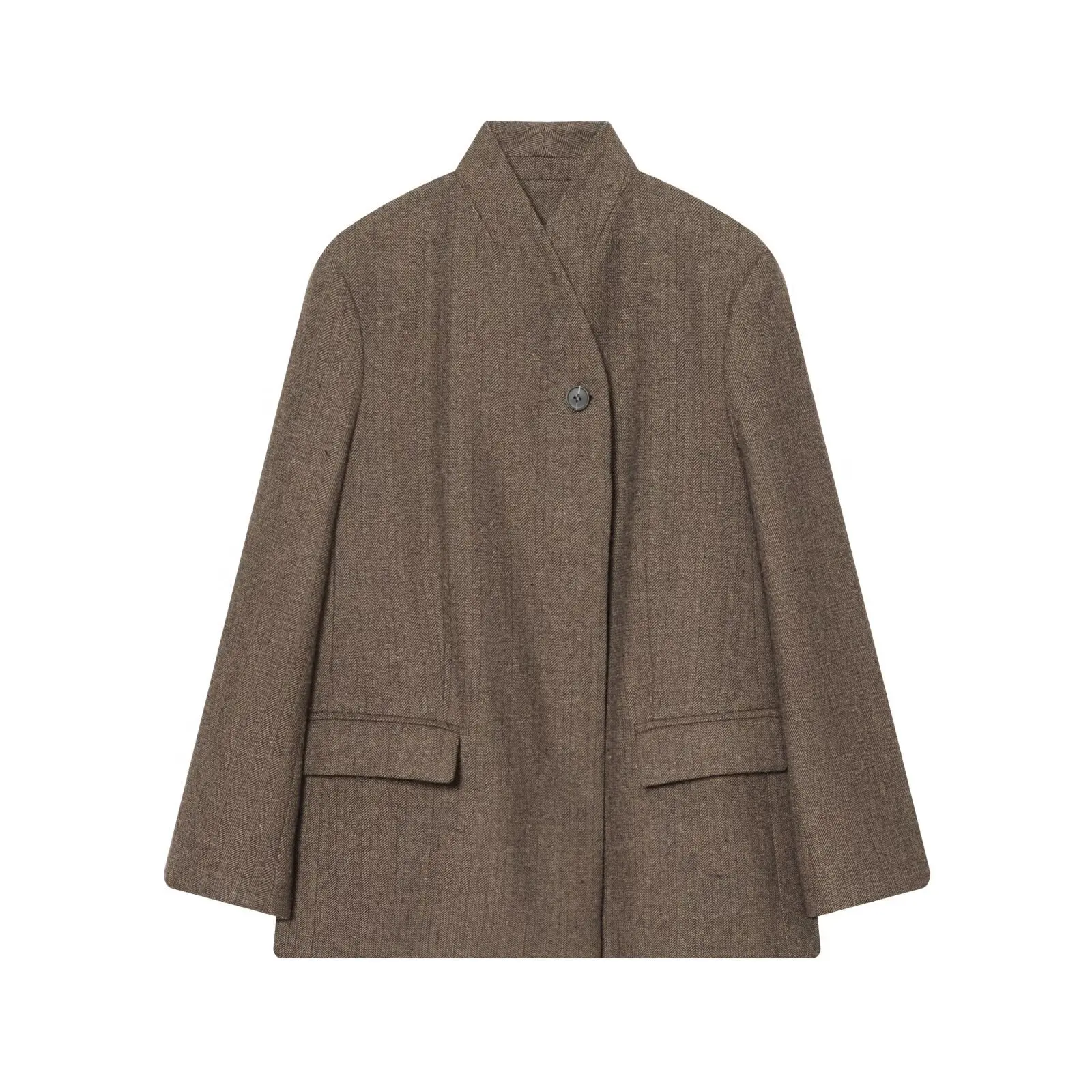 Dave&Di Women's Jacket Woman Clothes Tops 2026 Fashion Blazer Woman Blazer Minimalist Textured Woolen Stand Collar Suit Jacket