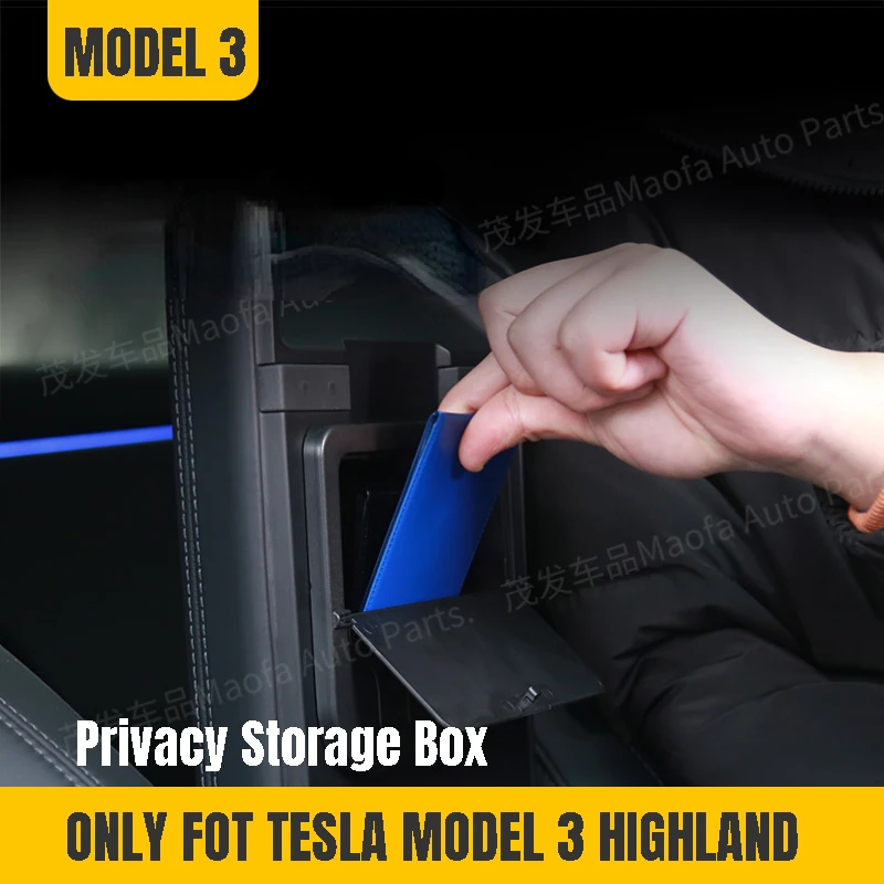 Privacy Storage Box for Tesla Model 3 Highland 2024 Armrest Holder Box Hidden Storage Box Organizer Car Accessories