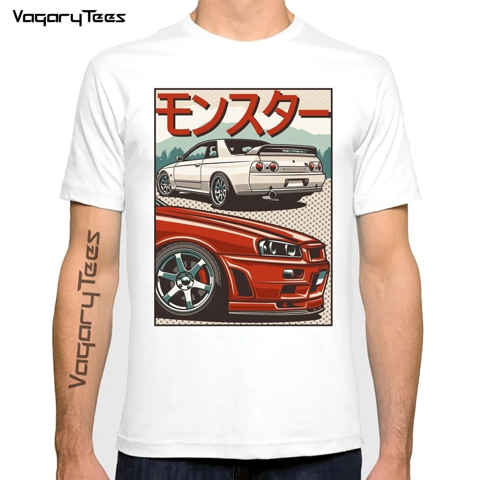 Vintage Fast and Furious Skyline Car GT-R Print T-Shirt Fashion Men Short Sleeve Funny Boy Casual Tops Hipster Man White Tshirt