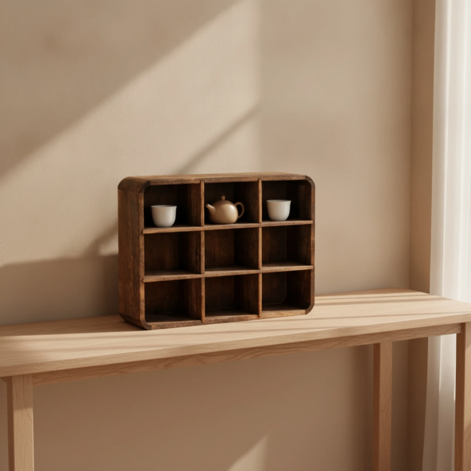 Compartment Shelf with Back Panel Space Saving Tea Cup Display Rack Teacup Display Rack Artisanal Holder Sturdy for Collectors