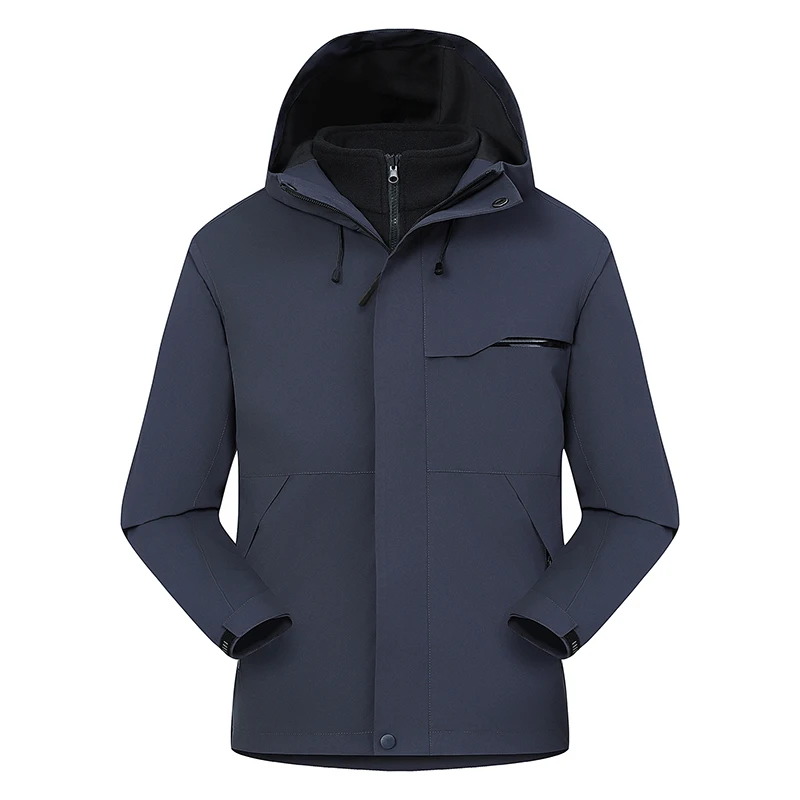 

Men's Tee-in-One Hooded Windproof Outdoor Climbing Jaet Waterproof Polyester Nylon Cosite Fiber Street Sle Thiened
