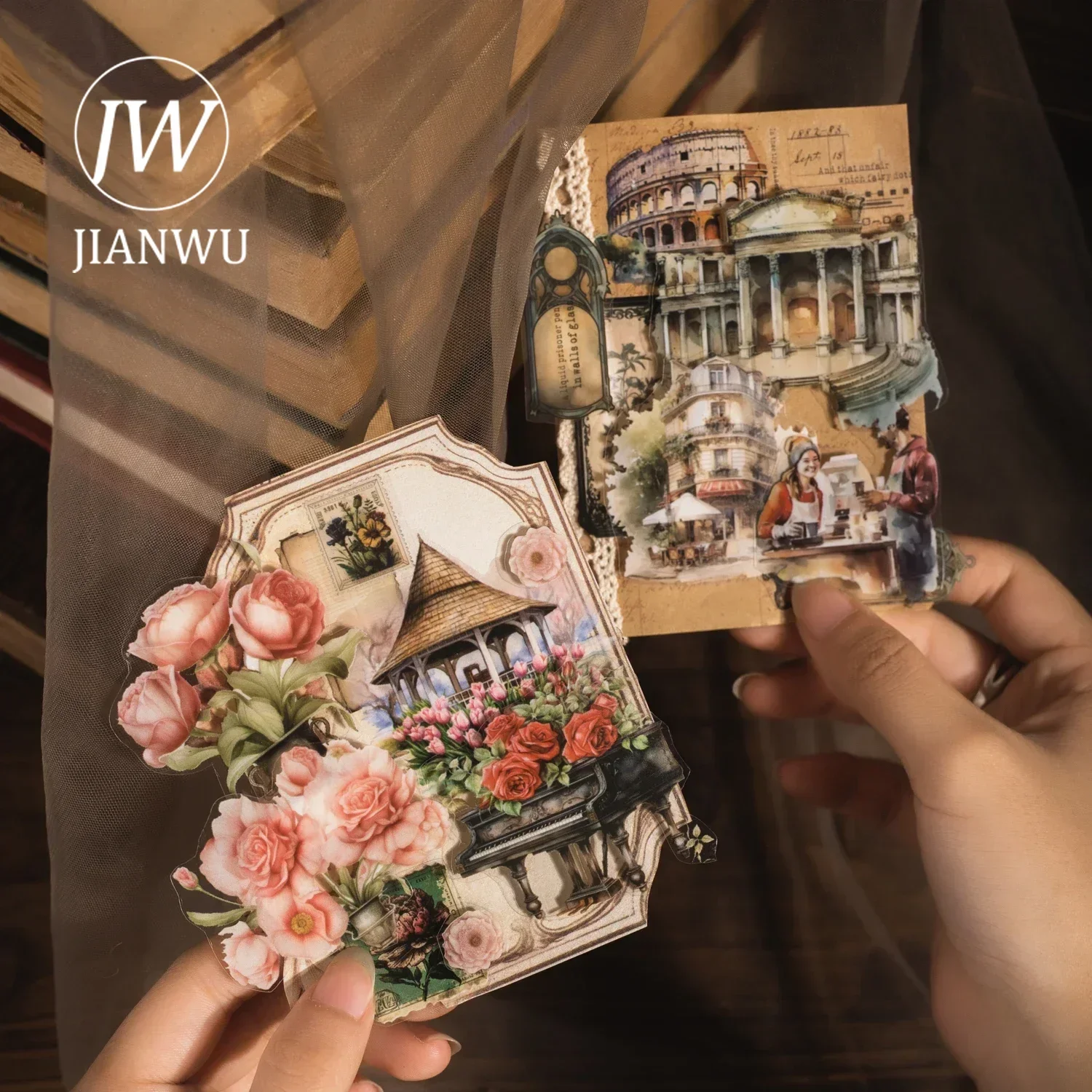 JIANWU Retro Memory Series Vintage Plant Flower Landscaping Material Collage PET Sticker Book Creative DIY Journal Stationery