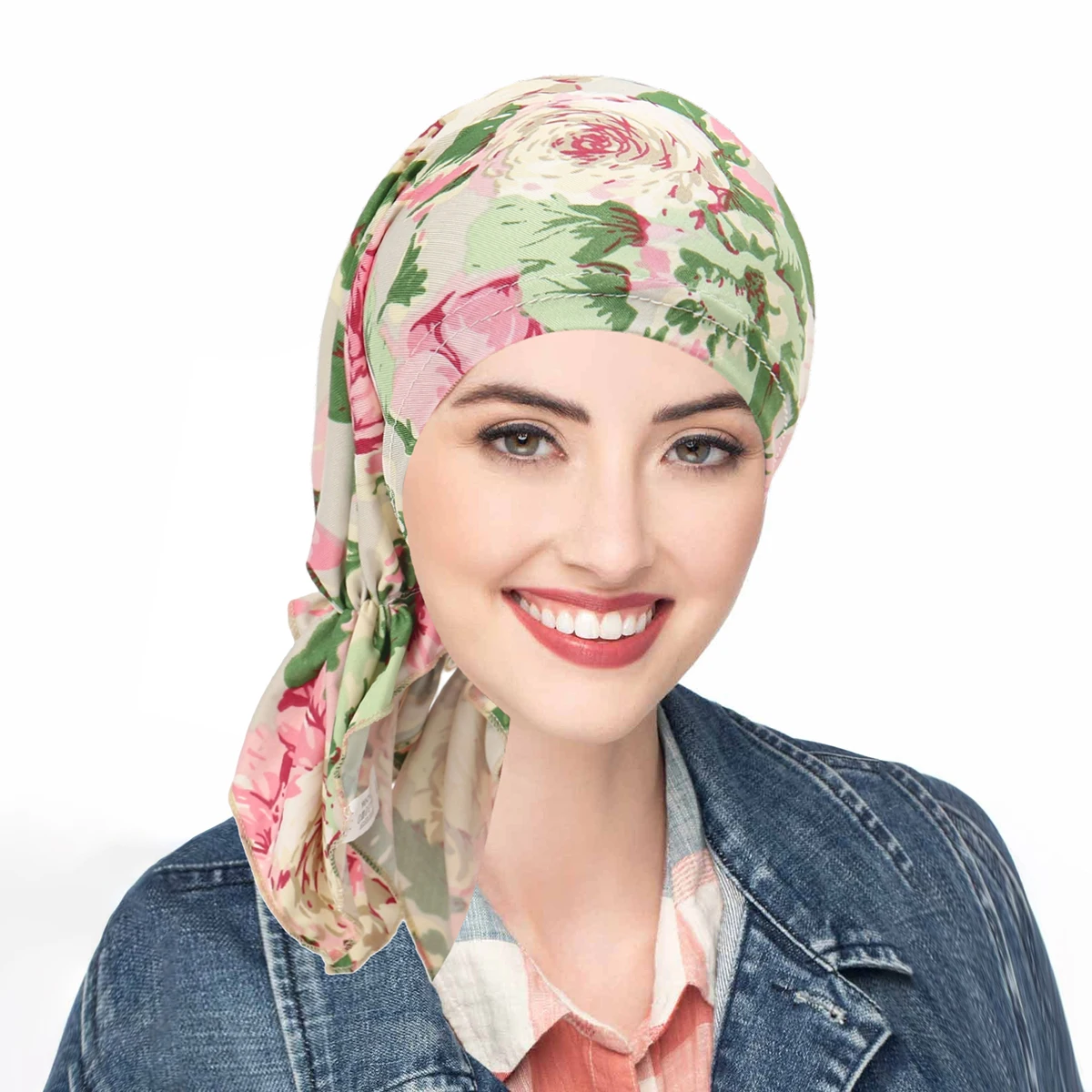 2025 New Women Printed Pre-tied Turban Cap Muslim Hijab Inner Caps Beanies Long Tail Headscarf Strech Headwear