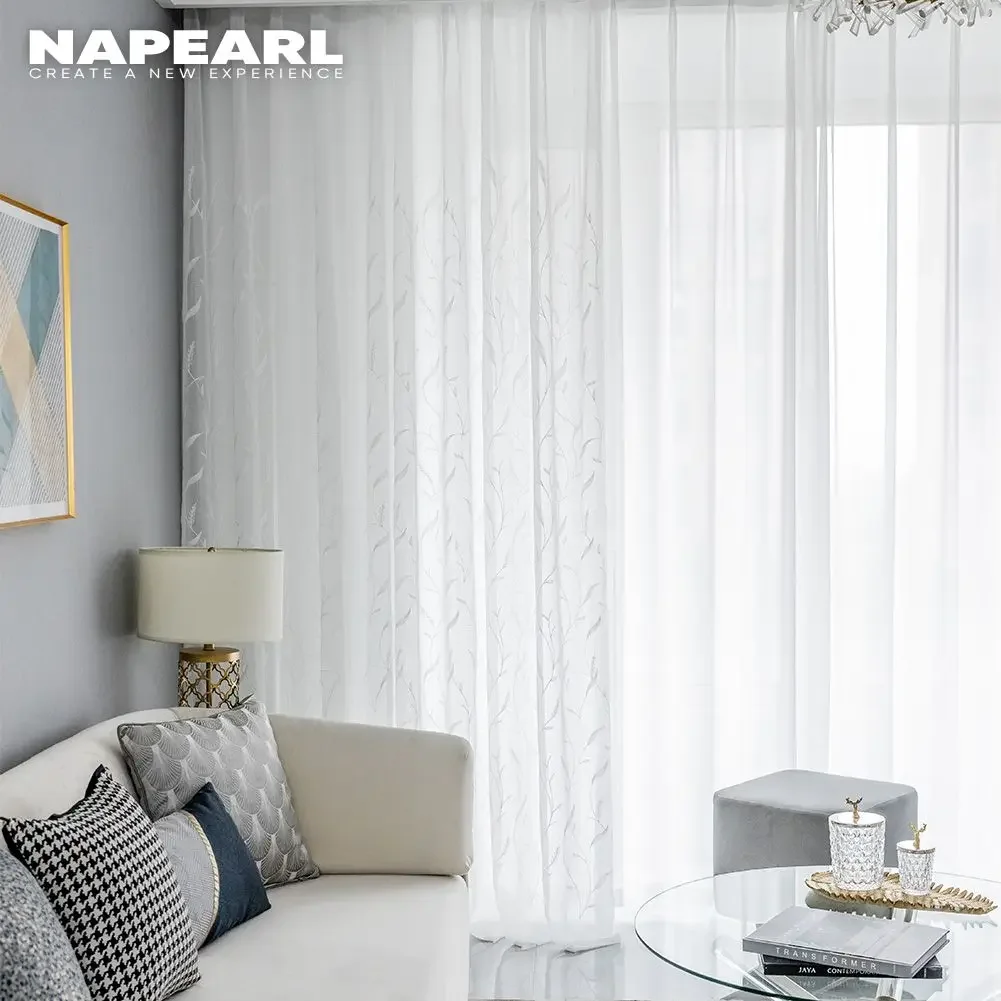 NAPEARL Floral Texture Tulle Translucent Floor-to-ceiling Curtains For Living Room Bedroom Balcony Window Treatments Custom