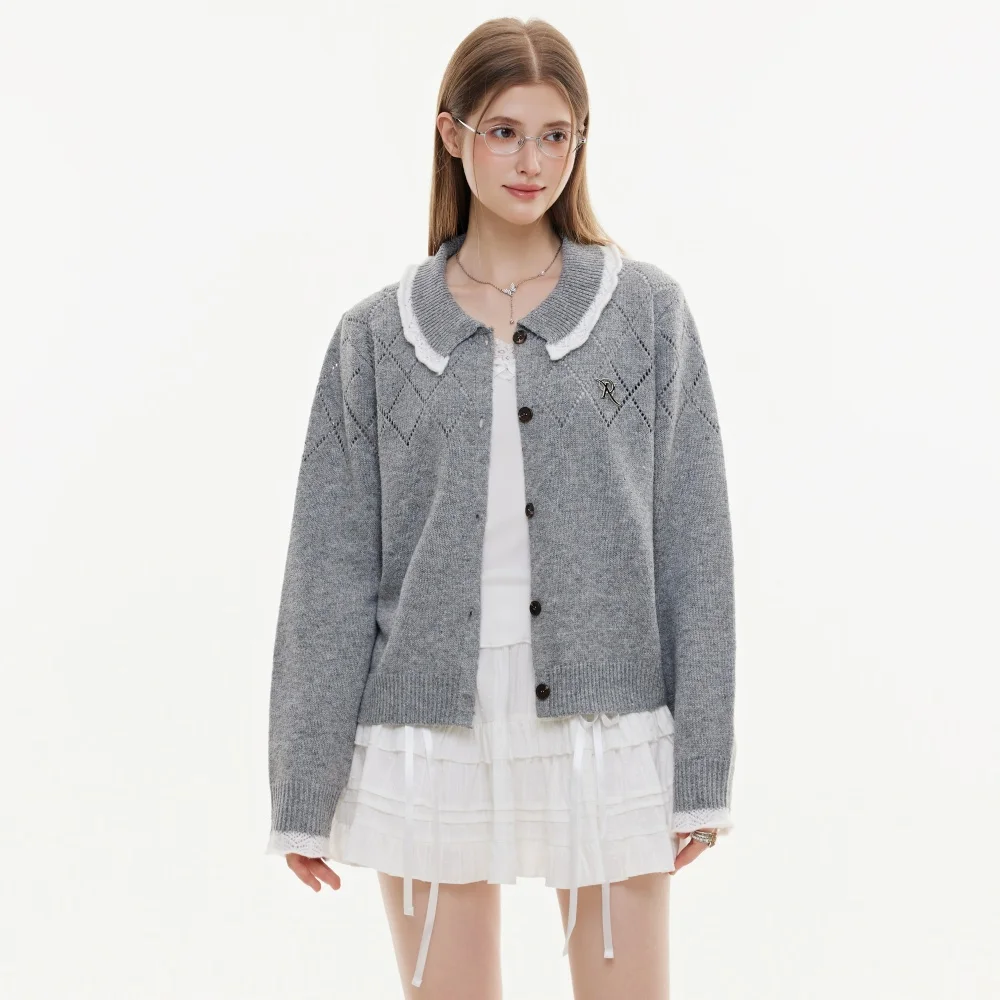 Women's Short Knitted Cardigan for Women Luxury Brand Knit Gray Button-down Cardigan 2025 Autumn New Women's Clothing Sweater