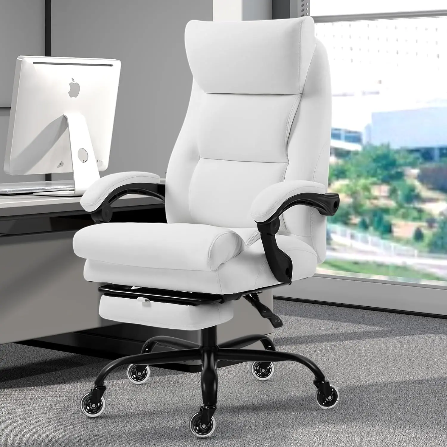 

Reclining Office Chair with Foot Rest, High Back Ergonomic Executive Chair with Footrest, Superior Quiet Wheels, Lumbar