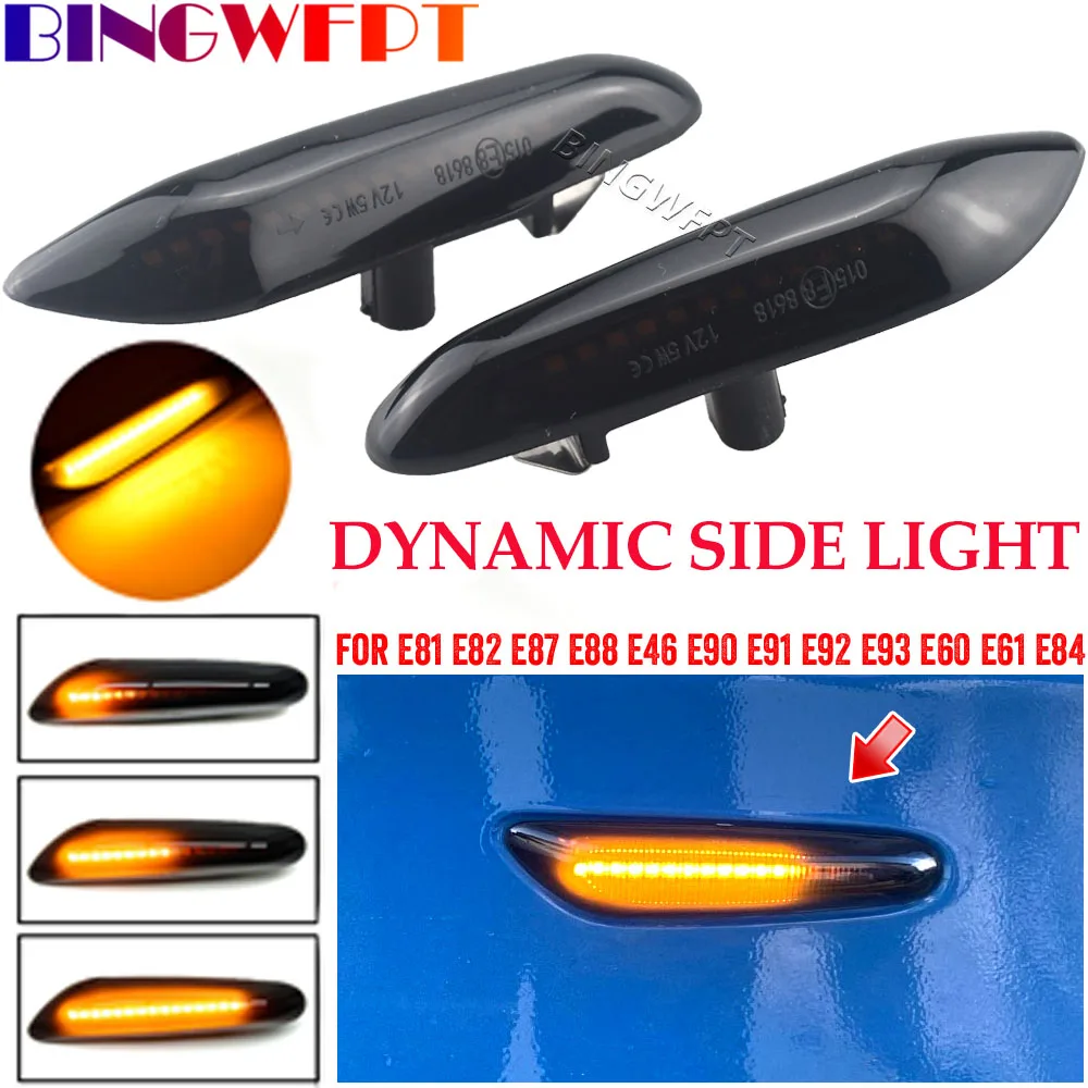 1pair Sequential Flashing LED Turn Signal Side Marker Light for BMW X3 E83 X1 E84 X5 X53 E60 E61 E46 E81 E82 E90 E92 E87 E88