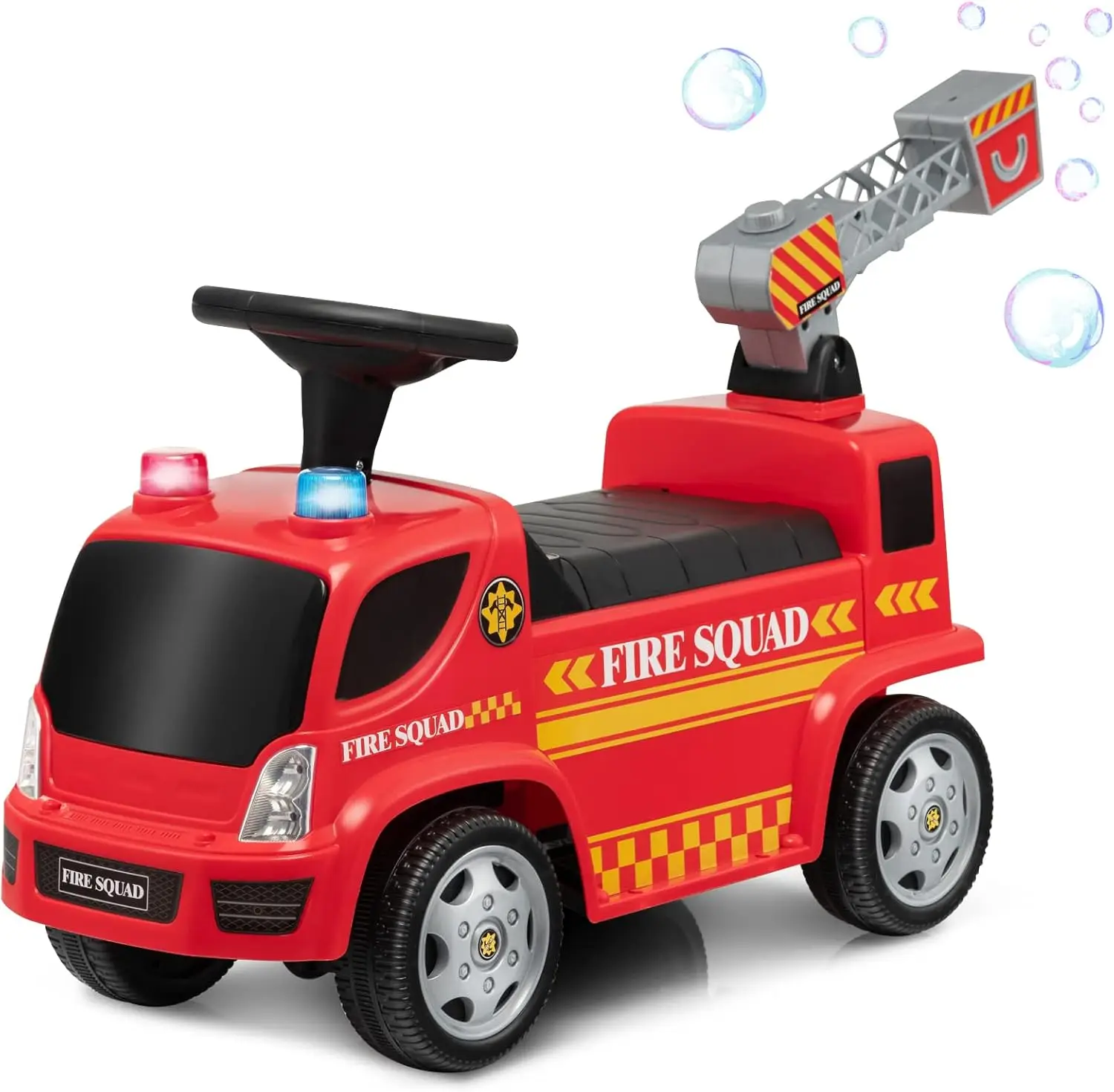 

Kids Ride On Fire Truck, Ride On Push Car with Ladder Bubble Maker, Headlights, Siren Sounds & Music, Foot-to-Floor Sliding Car