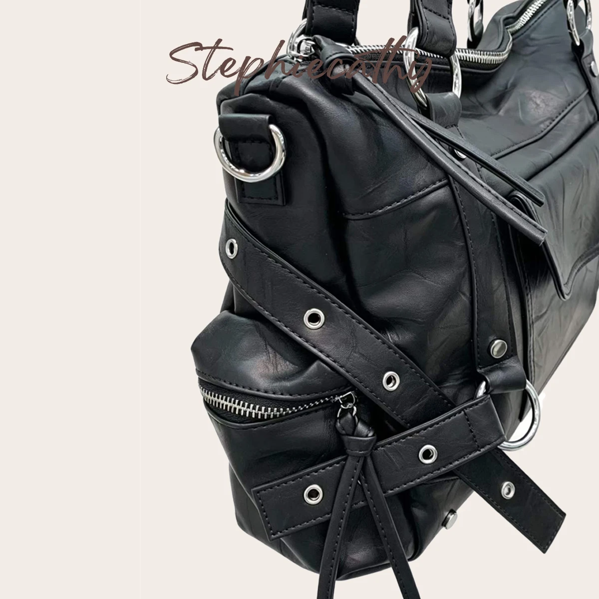 SC Y2K Fashion Street Personalized Women Tote Bag Large Capacity Lightweight Retro Distressed Pure Vegan Leather Shoulder Bag - view 5