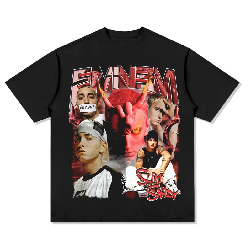 

The newly launched Eminem rap artist print 100% cotton T-shirt for men a retro hip-hop street short-sleeved T-shirt
