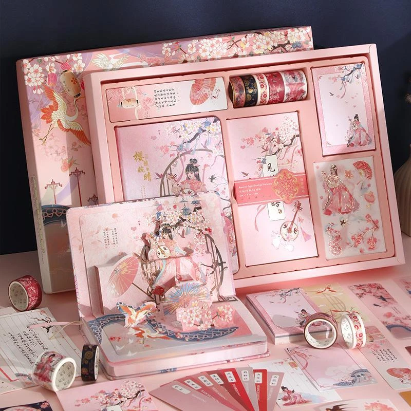 

Chinese Style Handbook Set Gift Box Tape Stickers Handbook Material Package Diary Letter Stationery Set Birthday Graduation Gift